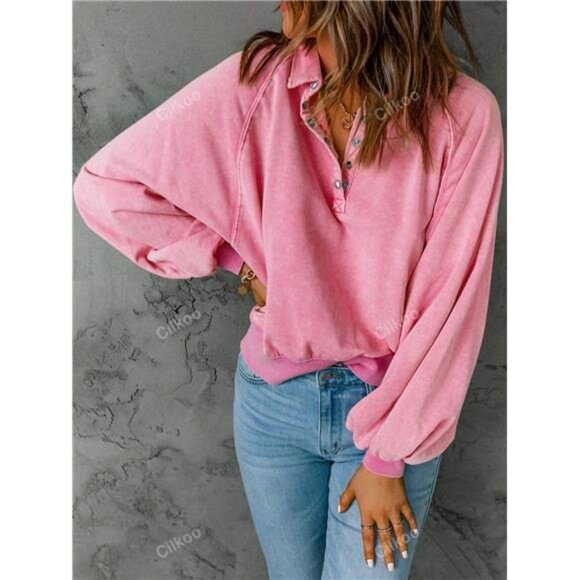 Half Button Raglan Sleeve Sweatshirt - Picture 4 of 5